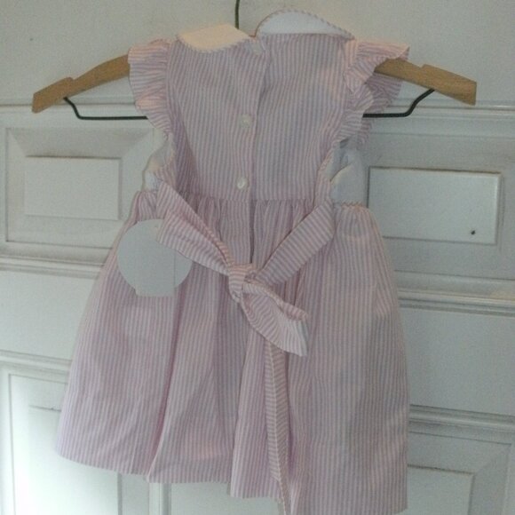NWT Edgehill Collection Pink & White Stripes Smocked Embroidered Bunny Dress 3m - Picture 3 of 3